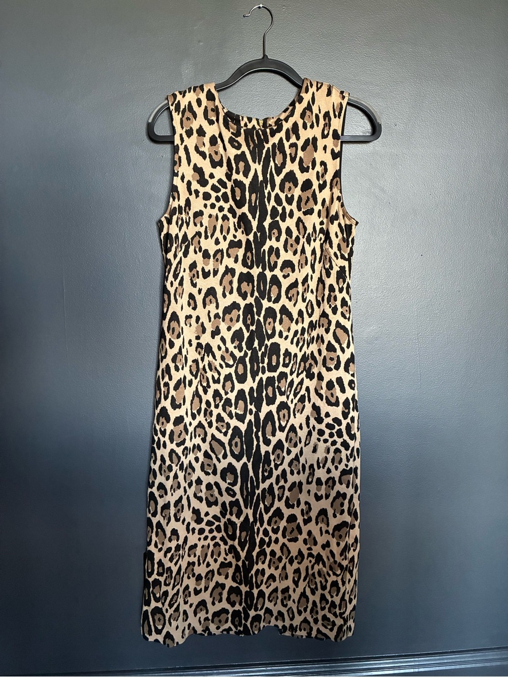Trina Turk Leopard Print Midi Shift Dress in Tan and Black
